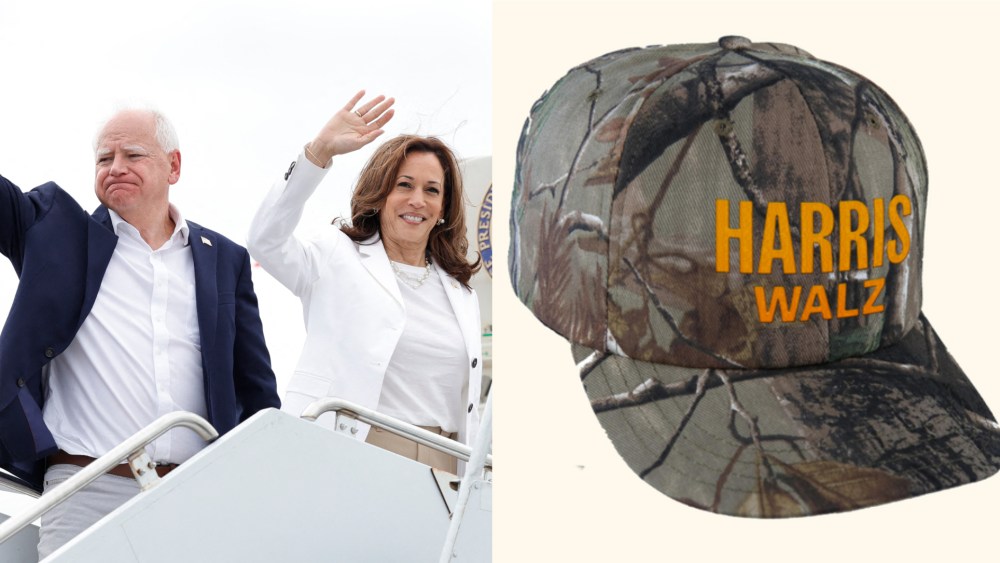 Tim Walz and Kamala Harris in Detroit; the viral Harris-Walz camo print hat.