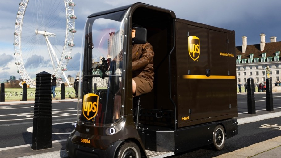 UPS is testing electric-assisted “eQuads” in congested cities like Cambridge, U.K. in areas inaccessible to cars and trucks.
