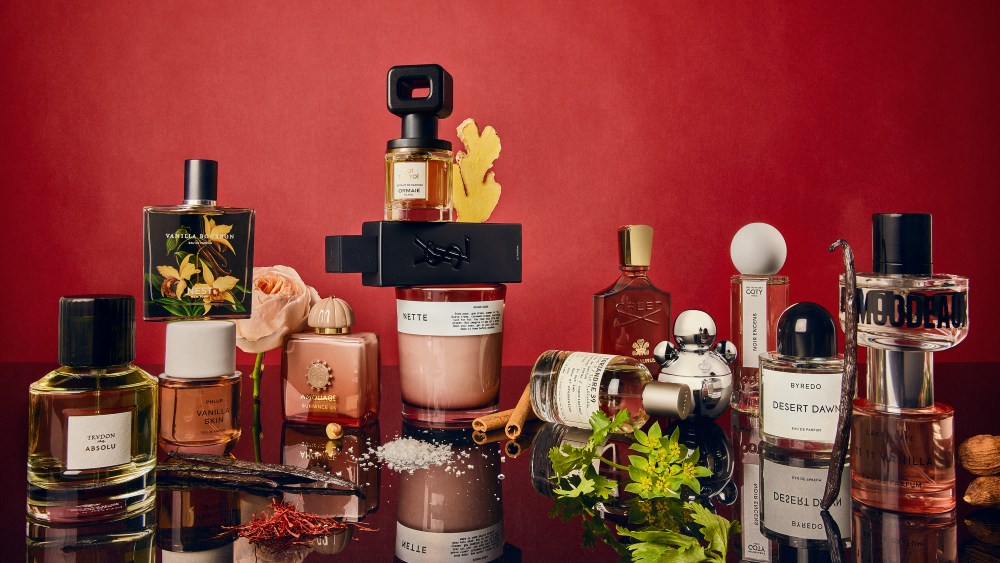 Trudon Absolu Eau De Parfum, Nest New York Vanilla Bourbon Eau De Parfum, Phlur Vanilla Skin Eau De Parfum, Amouage Guidance 46 Exceptional Extrait, Ormaie Toï Toï Toï Extrait De Parfum, Ysl Beauty Myslf Le Parfum, Nette Guava Soda Scented Candle, Le Labo Coriandre 39, Creed Centaurus Eau De Parfum, Maison Irfē Smoldering Pepper Eau De Parfum, Infiniment Coty Paris Noir Encens, Byredo Desert Dawn Eau De Parfum, Moodeaux Brand New Eau De Parfum, Lake & Skye 11 11 Vanilla Eau De Parfum photographed for WWD on July 24, 2024 at PMC Studios in New York, New York