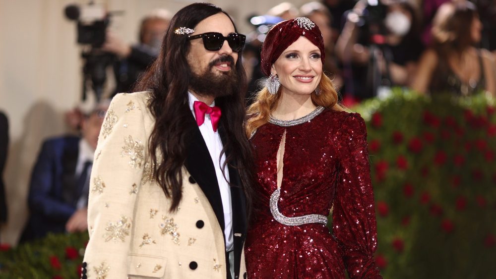 Alessandro Michele and Jessica Chastain at the 2022 Met Gala, Gucci, red carpet, fashion, creative director
