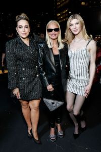 NEW YORK, NEW YORK - SEPTEMBER 08: Jessica Vosk, Kristin Chenoweth and Dylan Mulvaney attend Christian Cowan during New York Fashion Week on September 08, 2024 in New York City. (Photo by Jason Mendez/Getty Images)