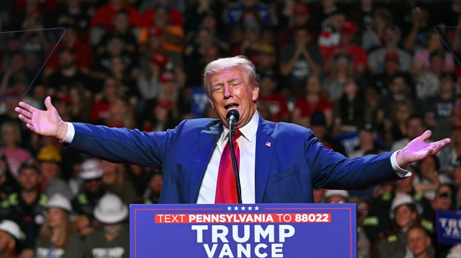 Former President and Republican presidential candidate Donald Trump speaks during a campaign rally in Pennsylvania