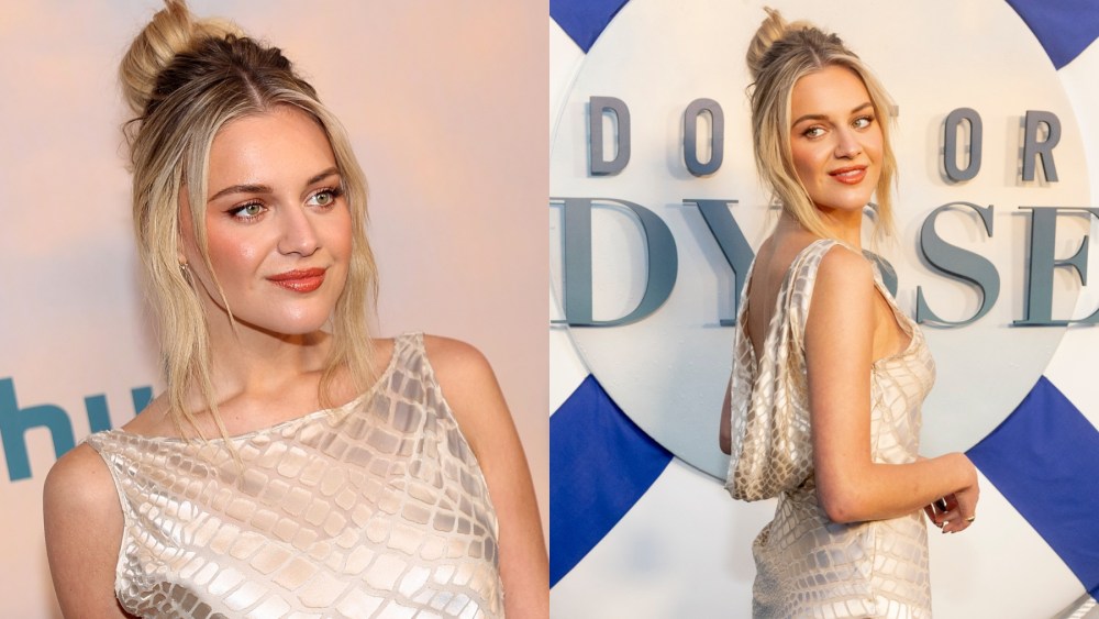 Kelsea Ballerini at the premiere of “Doctor Odyssey” on Sept. 18 in Los Angeles, crocodile print, backless, slipdress, Blumarine, goldfish purse, red carpet