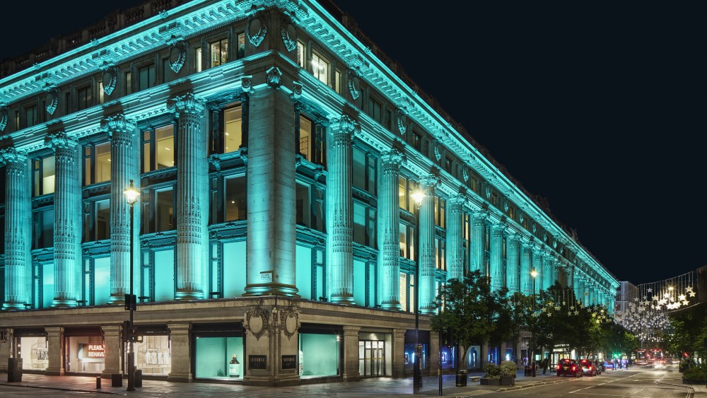 Tiffany's blue facade at Selfridges, part of a window takeover ahead of October 2024 art month in London.
