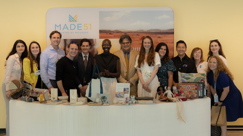 Tara Zia, UNHCR, Lauren Shipley, Made 51, Matt Mitro, Indego Africa, Dr. Max Frieder, Co-Founder and Chief Creative Officer, Artolution, UNHCR NY Deputy Director Giovanni Bassu, UNHCR Goodwill Ambassador Mary Maker, UNHCR NY Director Sivanka Dhanapala, Sara Wohlers, Indego Africa, Tara Levy, Nest, Anthony Galante, Nest, Patricia Fabi, UNHCR, Tiziana Clerico, UNHCR, and  Deanna Bitetti, UNHCR joined UNHCR NY Director Sivanka Dhanapala, UNHCR personnel, and UNHCR Goodwill Ambassador Mary Maker at a MADE51 pop-up in the UN Headquarters on World Refugee Day where they announced the partnership and micro-accelerator program.
