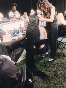 Backstage at the Collina Strada Spring 2025 ready-to-wear show at New York Fashion Week.