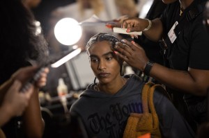 Backstage at the Off-White spring 2025 ready-to-wear show at New York Fashion Week.