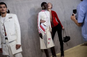 Backstage at the Off-White spring 2025 ready-to-wear show at New York Fashion Week.