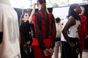 Backstage at the Off-White spring 2025 ready-to-wear show at New York Fashion Week.