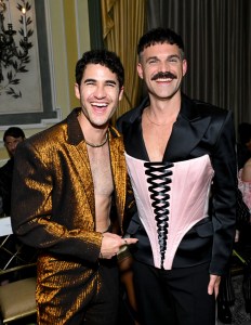 Darren Criss and Cody Belew at the Christian Siriano Spring 2025 ready-to-wear show.