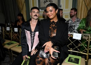 Cody Belew and Drew Afualo at the Christian Siriano Spring 2025 ready-to-wear show.
