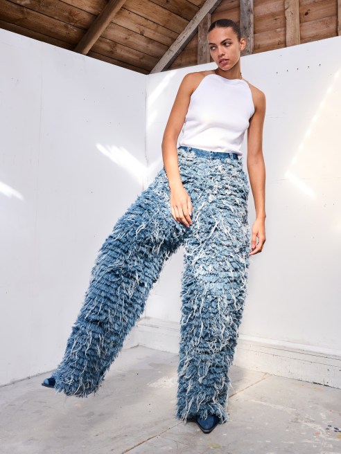 Kseniaschnaider wont the 2024 PETA Vegan Award for its fur-like Chewbacca jeans.