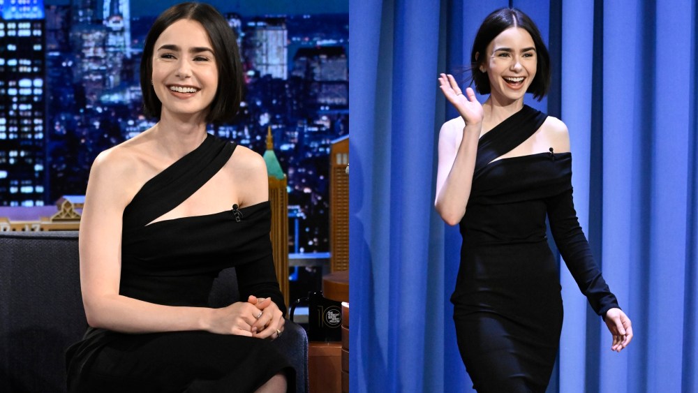 Lily Collins, the tonight show starring jimmy fallon, black dress