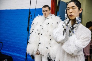 Backstage at the Palomo Spain spring 2025 ready-to-wear show at New York Fashion Week.