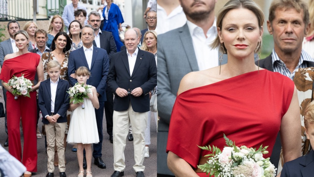 princess Charlene of Monaco red jumpsuit fashion style, Prince Jacques of Monaco, Princess Gabriella of Monaco and Prince Albert II of Monaco attend the Traditional Monaco annual picnic.