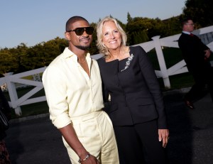 Usher and First Lady Jill Biden at Ralph Lauren spring 2025 as part of New York Fashion Week on Sept. 5 in East Hampton, N.Y.
