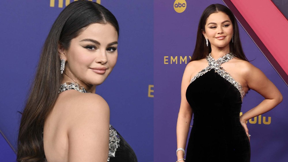 Selena Gomez wearing black dress at the Emmy awards