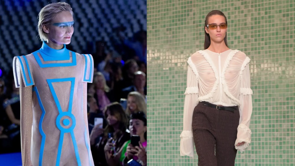 Model on the runway at Pierre Cardin Ready To Wear Spring 2024 held at Espace Niemeyer in Paris, France, sheer fashion trends, Tory Burch Spring 2025 RTW Runway Show