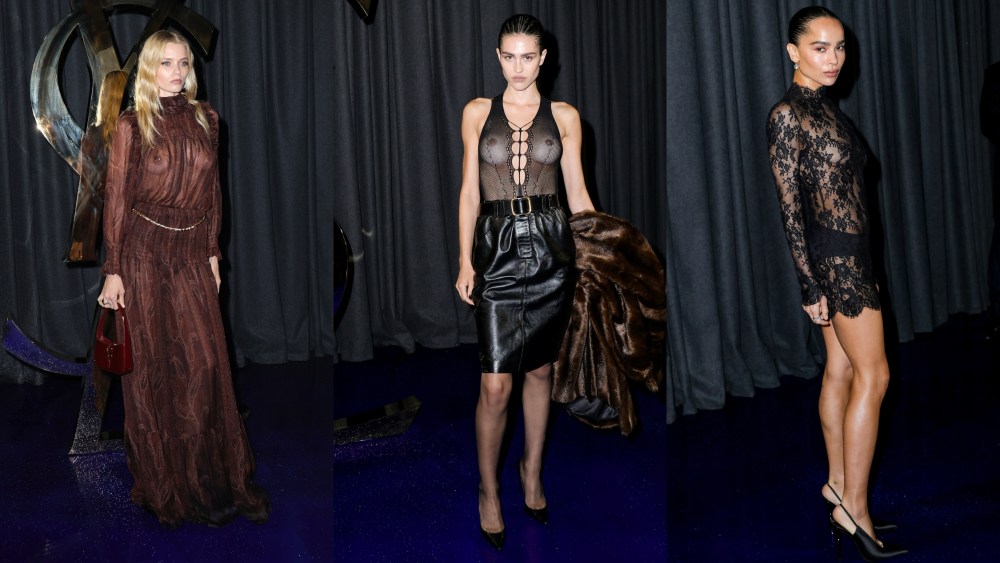 zoe kravitz, abbey lee, amelia gray hamlin, sheer, saint laurent, paris fashion week