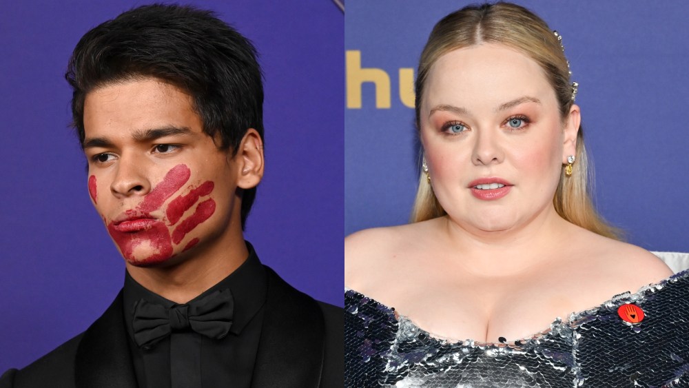 D'Pharaoh Woon-A-Tai, Nicola Coughlan, Emmy Awards 2024, , Emmy Awards 2024 red carpet outfit look meaning, cease fire pin, indigenous women