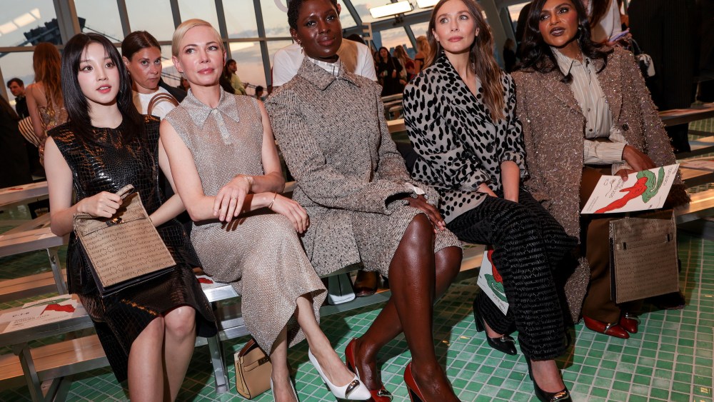 Song Yuqi, Michelle Williams, Jodie Turner-Smith, Elizabeth Olsen and Mindy Kaling at the Tory Burch Spring 2025 Ready-to-Wear show