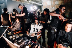 Backstage at the Willy Chavarria Spring 2025 ready-to-wear show at New York Fashion Week.