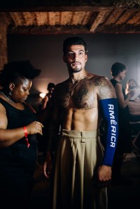 Backstage at the Willy Chavarria Spring 2025 ready-to-wear show at New York Fashion Week.