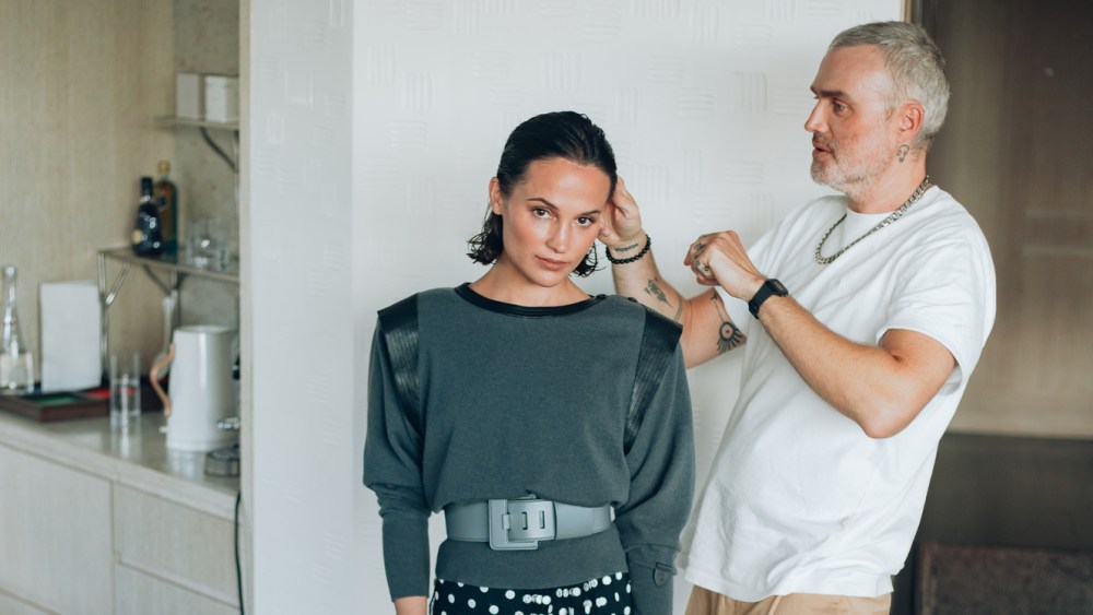 Alicia Vikander getting ready for the Louis Vuitton show.