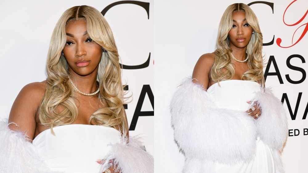 Angel Reese at the 2024 CFDA Fashion Awards on Oct. 28 in New York, Simkhai, red carpet, old Hollywood, blond, Marilyn Monroe