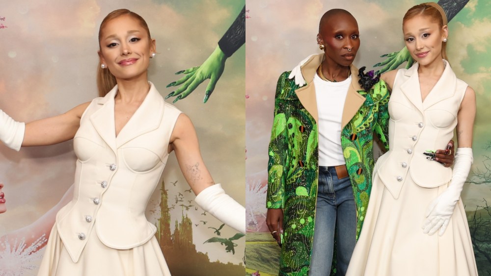 Ariana Grande and Cynthia Erivo attend a screening of "Wicked" on Oct. 28 in New York, Atelier Versace, Louis Vuitton