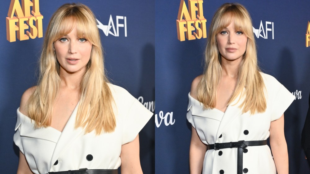 Jennifer Lawrence at the AFI Fest premiere of "Zurawski v Texas" on Oct. 23 in Los Angeles, red carpet, Dior, baby bump