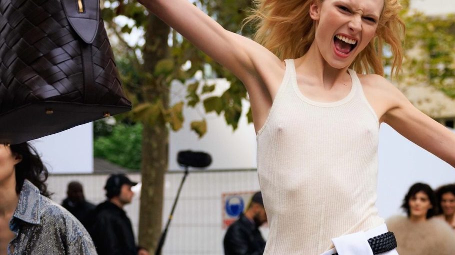 Alex Consani wore a tank made from Keel Lab’s next-gen fiber, Kelsun, for the Stella McCartney Paris Show on Sept. 30.