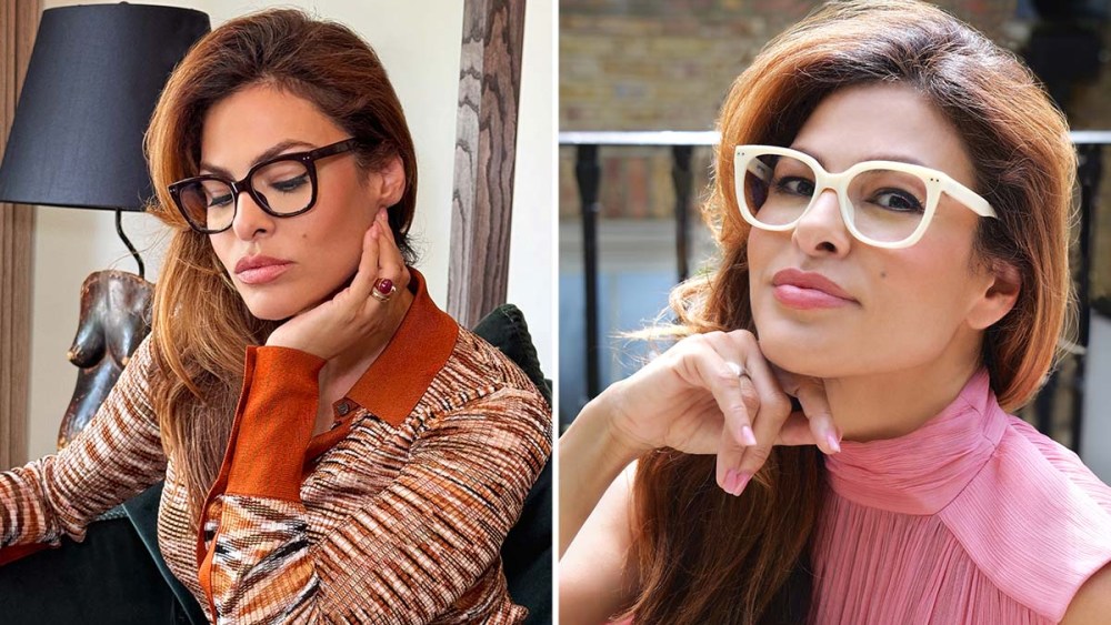 Eva Mendes, look optic, sunglasses, readers, eyewear, tortoise shell frames, shiny maroon, progressive readers, stylish readers, glasses with big frames,