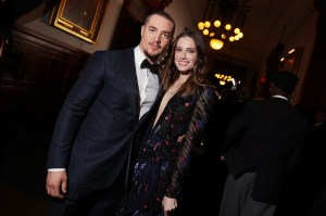 Alexander Dreymon and Allison Williams at the Giorgio Armani Spring 2025 Ready-to-Wear show