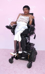 Aaron Rose Phillips at the Victoria's Secret Fashion Show held at the Brooklyn Navy Yard on October 15, 2024 in New York, New York.