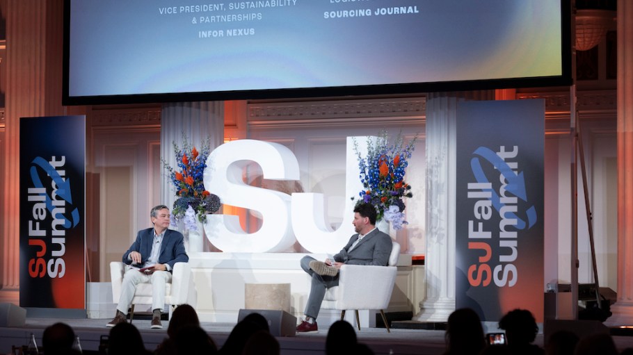 Brian Corelli, vice president, sustainability and partnerships, Infor Nexus chats with Glenn Taylor, logistics editor, Sourcing Journal at SJ's Fall Summit 2024.