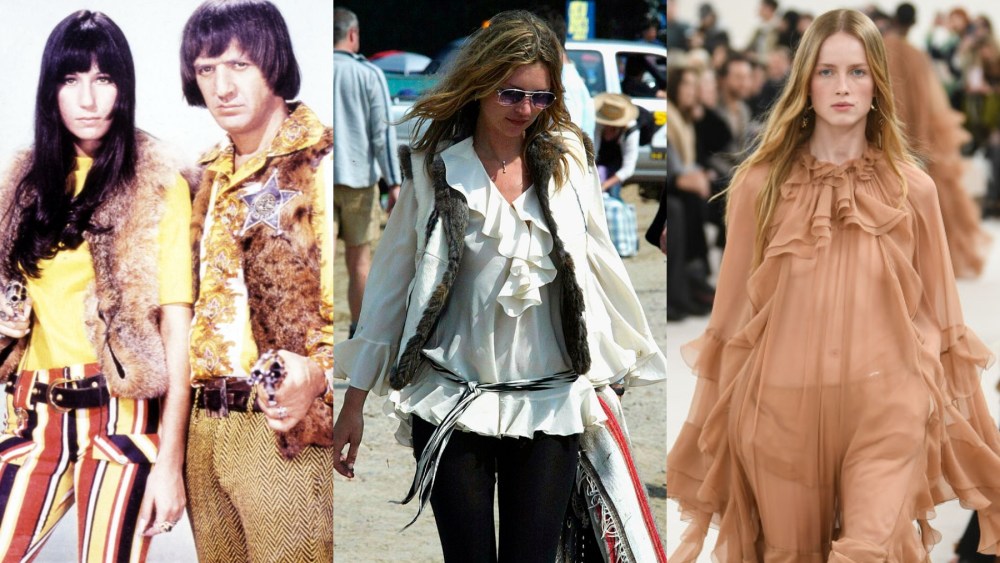 Sonny and Cher, Kate Moss and Chloé's fall 2024 runway, music festival, boho style, evolution