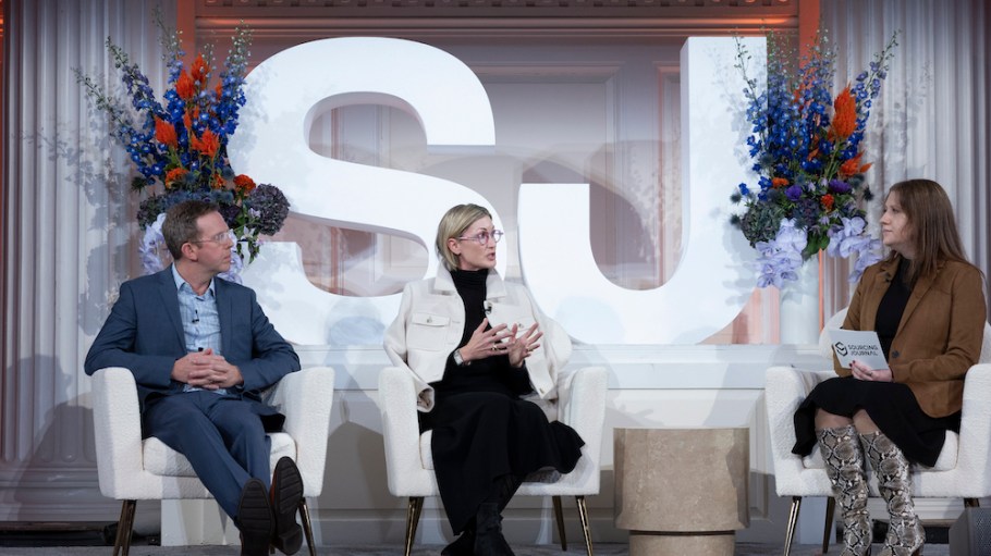 Trevor Bremner, sales director, North America, Centric Software; Nancy Zimmerman, vice president & head of product development, American Textile; and Sarah Jones, senior editor, strategic content, Sourcing Journal, at Sourcing Journal's Fall Summit.