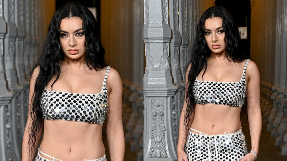 Charli XCX at the 2024 LACMA Art+Film Gala on Nov. 2 in Los Angeles, Gucci, crop top, maxiskirt, mirrored