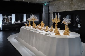 Inside the "Christofle, une brillante histoire" exhibition at the Musée des Arts Décoratifs.