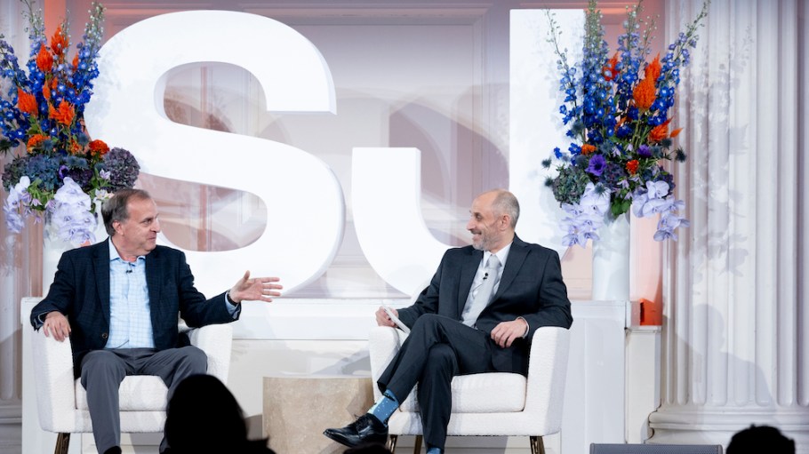 Mark Messura of Cotton Incorporated (left) in conversation with Sourcing Journal's Peter Sadera
