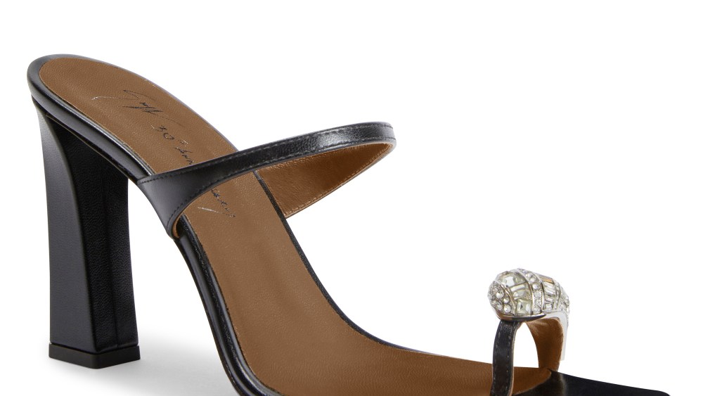 A toe-ring sandal by Giuseppe Zanotti, who is marking the 30th anniversary of his brand this year.