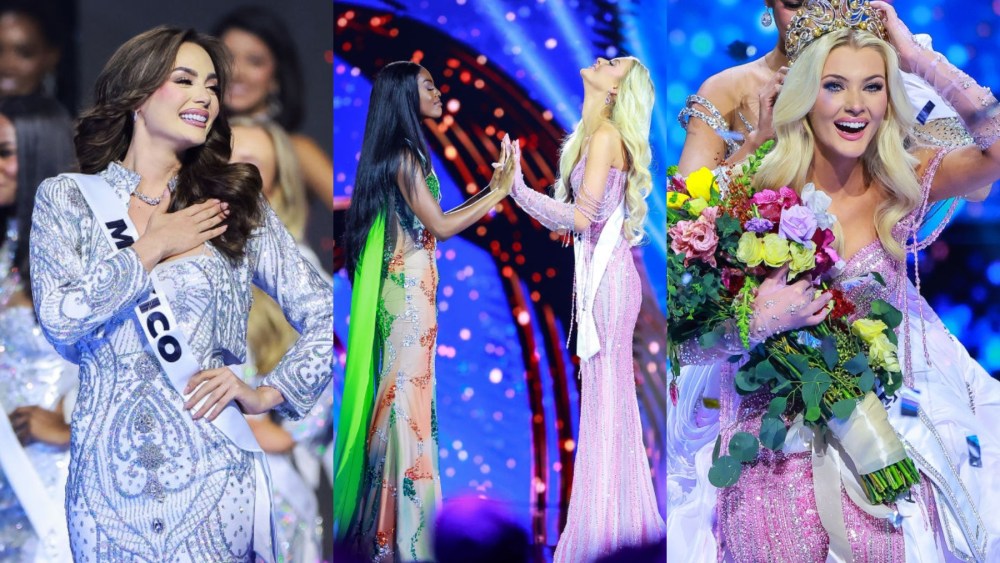 Miss Mexico, Miss Nigeria and Miss Denmark participate in the 2024 Miss Universe pageant on Nov. 16 in Mexico City.