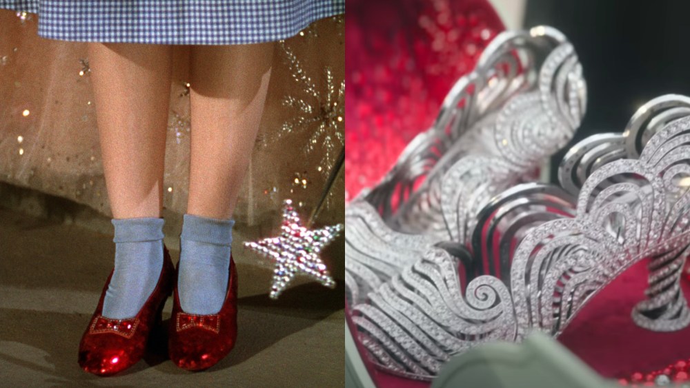Judy Garland in The Wizard of Oz, the jeweled shoes in Wicked, ruby slippers, silver shoes, costume design, jewelry
