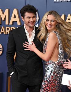 Chase Stokes, Kelsea Ballerini at The 58th Annual CMA Awards at Bridgestone Arena on November 20, 2024 in Nashville, Tennessee.