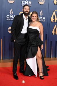 Jordan Davis, Kristen O'Connor Davis at The 58th Annual CMA Awards at Bridgestone Arena on November 20, 2024 in Nashville, Tennessee.