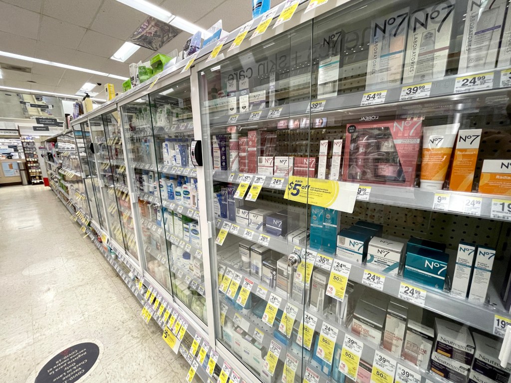 SAN FRANCISCO, CALIFORNIA - OCTOBER 13: Products are displayed in locked security cabinets at a Walgreens store that is set to be closed in the coming weeks on October 13, 2021 in San Francisco, California. Walgreens announced plans to close five of its San Francisco stores due to organized retail shoplifting that has plagued its stores in the city. The retail pharmacy chain has already shuttered 10 stores in the city since 2019. (Photo by Justin Sullivan/Getty Images)