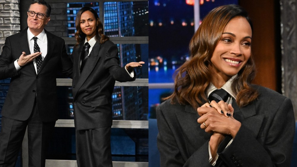 Zoe Saldaña, Saint Laurent, The Late Show Starring Stephen Colbert