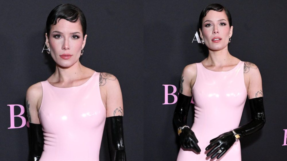 Halsey at the "Babygirl" Los Angeles premiere on Dec. 11, pink latex dress, BDSM, fetish, red carpet