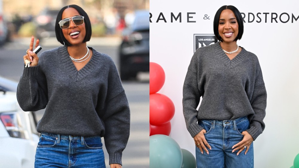 Kelly Rowland attends the 2024 Baby2Baby Holiday Distribution event presented by Frame and Nordstrom on Dec. 3 in Los Angeles, giving tuesday, celebrity style